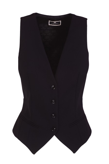Shop ELISABETTA FRANCHI  Vest: Elisabetta Franchi cut out waistcoat
Stretch crêpe.
Two front welt pockets.
Logo embroidered on the back.
Elastic waist.
Jacquard lining with logo.
Asymmetric hem.
Front closure with buttons.
Composition: 95% polyester, 5% elastane.
Made in Italy.. GL00142E2-110